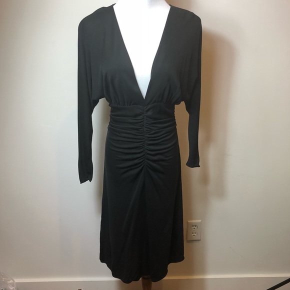 MaxMara Dresses & Skirts - MaxMara black v-neck ruffle front dress size 10